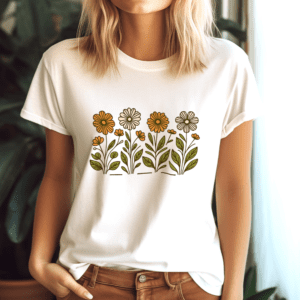 Orange And Beige Wildflowers Aesthetic T-Shirt