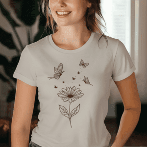 Minimalist Floral And Butterflies Elegant T-Shirt